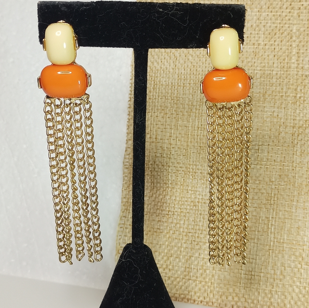 Vintage Orange and cream color dangling earrings